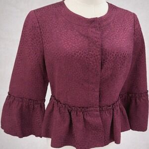 BCBGMAXAZRIA Giselle Silk Wool Leopard Jacquard‎ Bell Sleeve Jacket Top Sz Small